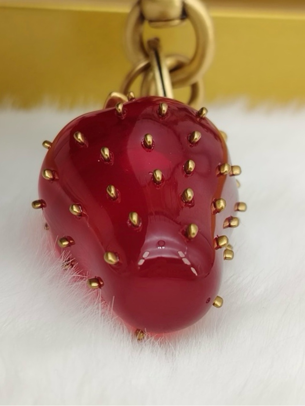 Coach Strawberry Bag Charm Keychain With Signature C Charm Brass/Red CAO50 - Picture 3 of 5